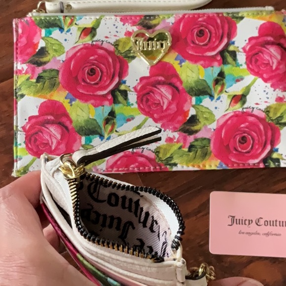 Juicy Couture Pink Floral rose Wristlet and coin purse Set Like new - Picture 7 of 7